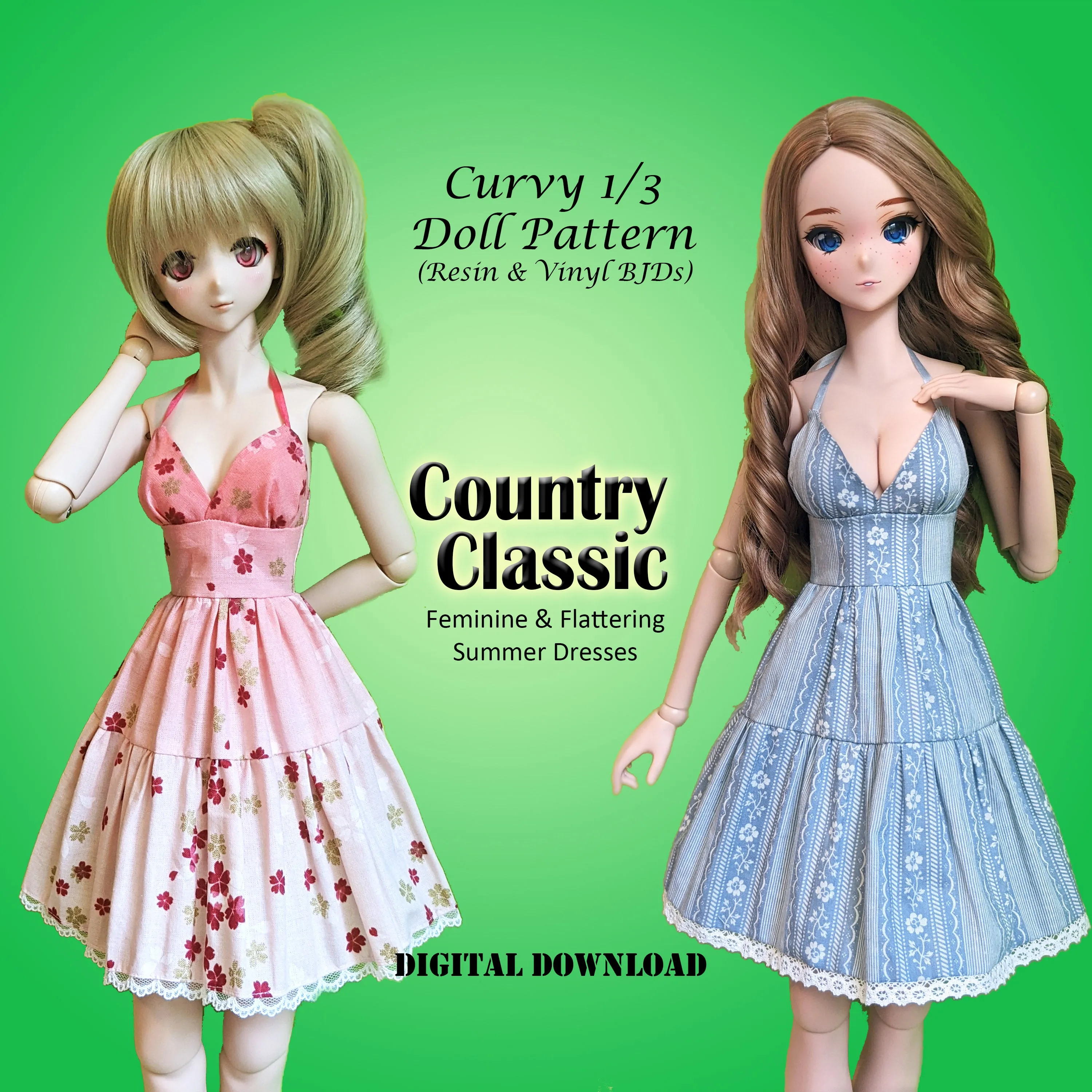 1/3 60cm SUMMER SUNDRESSES Bargain Bundle - A collection of summery dress styles - Downloadable RAD Doll Clothes PDF Sewing Patterns