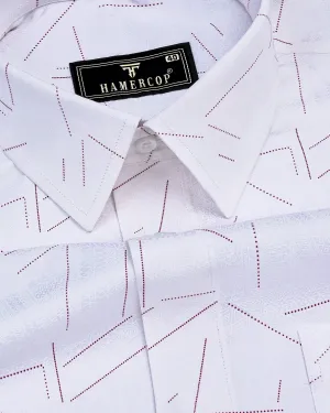 Accent White With Pink Geometrical Printed Satin Cotton Shirt