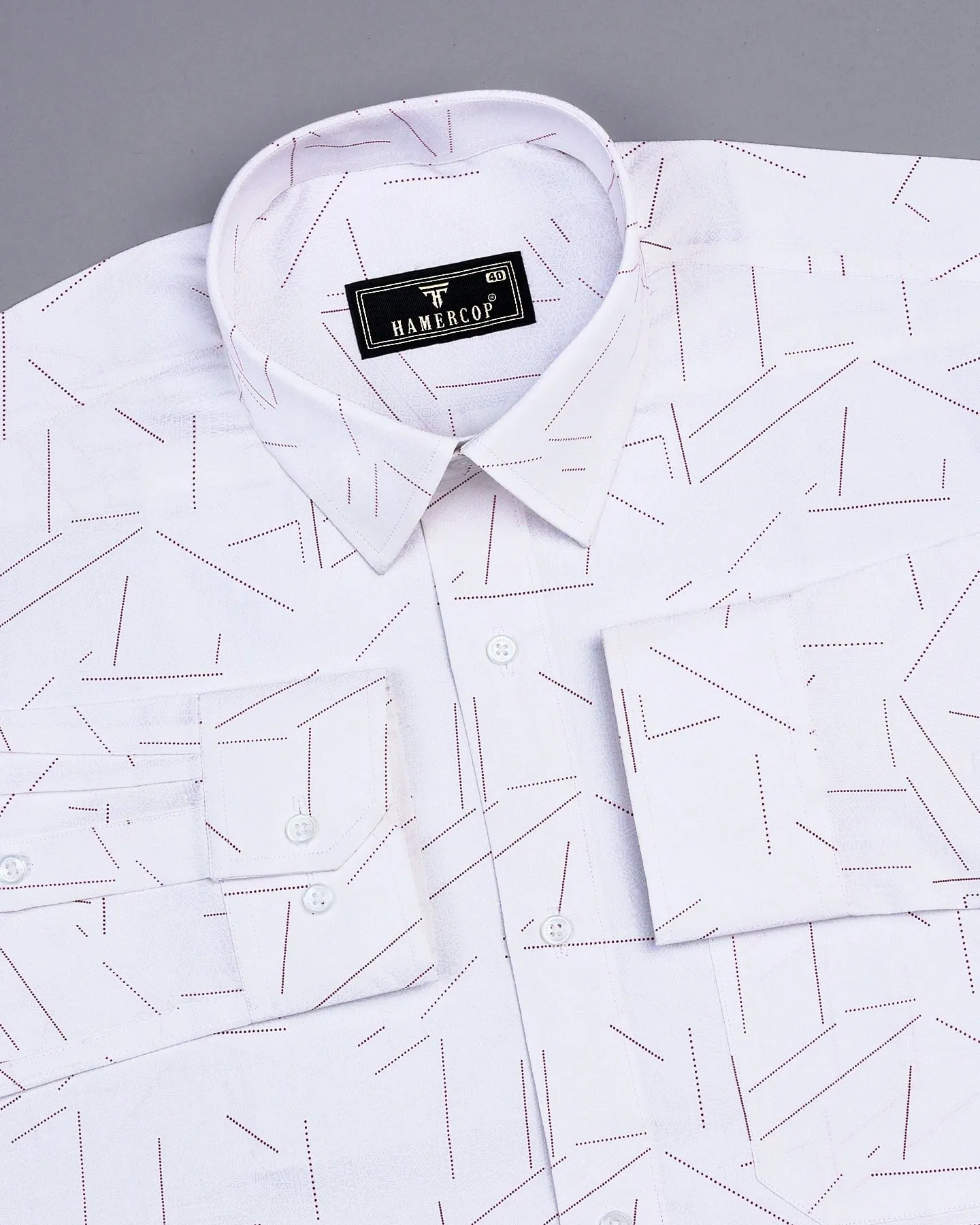 Accent White With Pink Geometrical Printed Satin Cotton Shirt