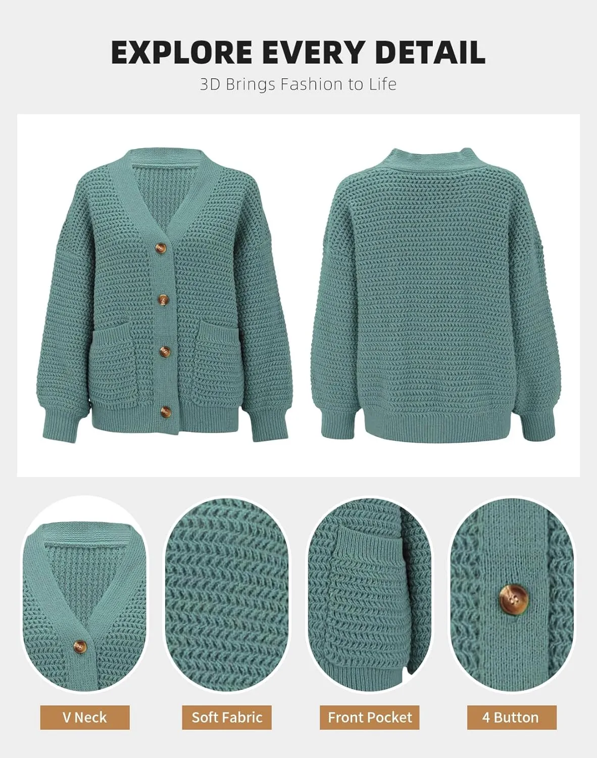 Allimy Womens Chunky Textured Knit Pocketed V Neck Soft Short Cardigan Sweaters for Women Trendy Winter Coats