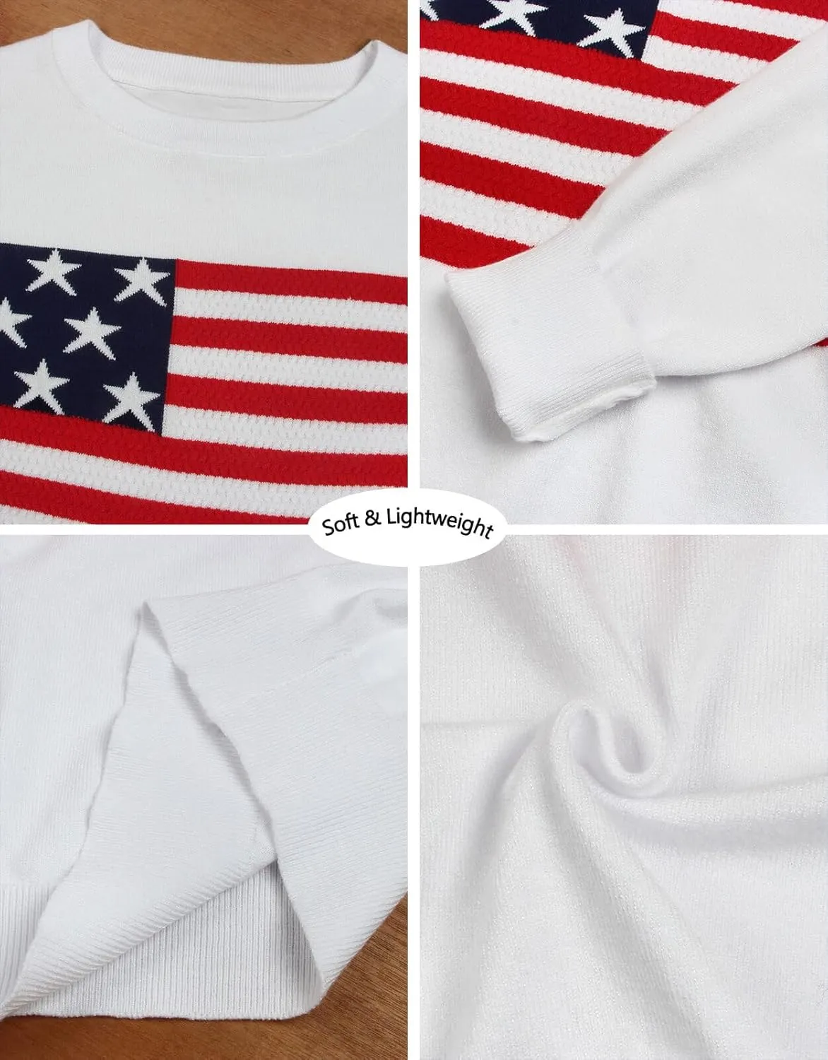Alsol Lamesa Womens American Flag Sweater Soft Lightweight Long Sleeve Crew Neck Pullover Sweaters