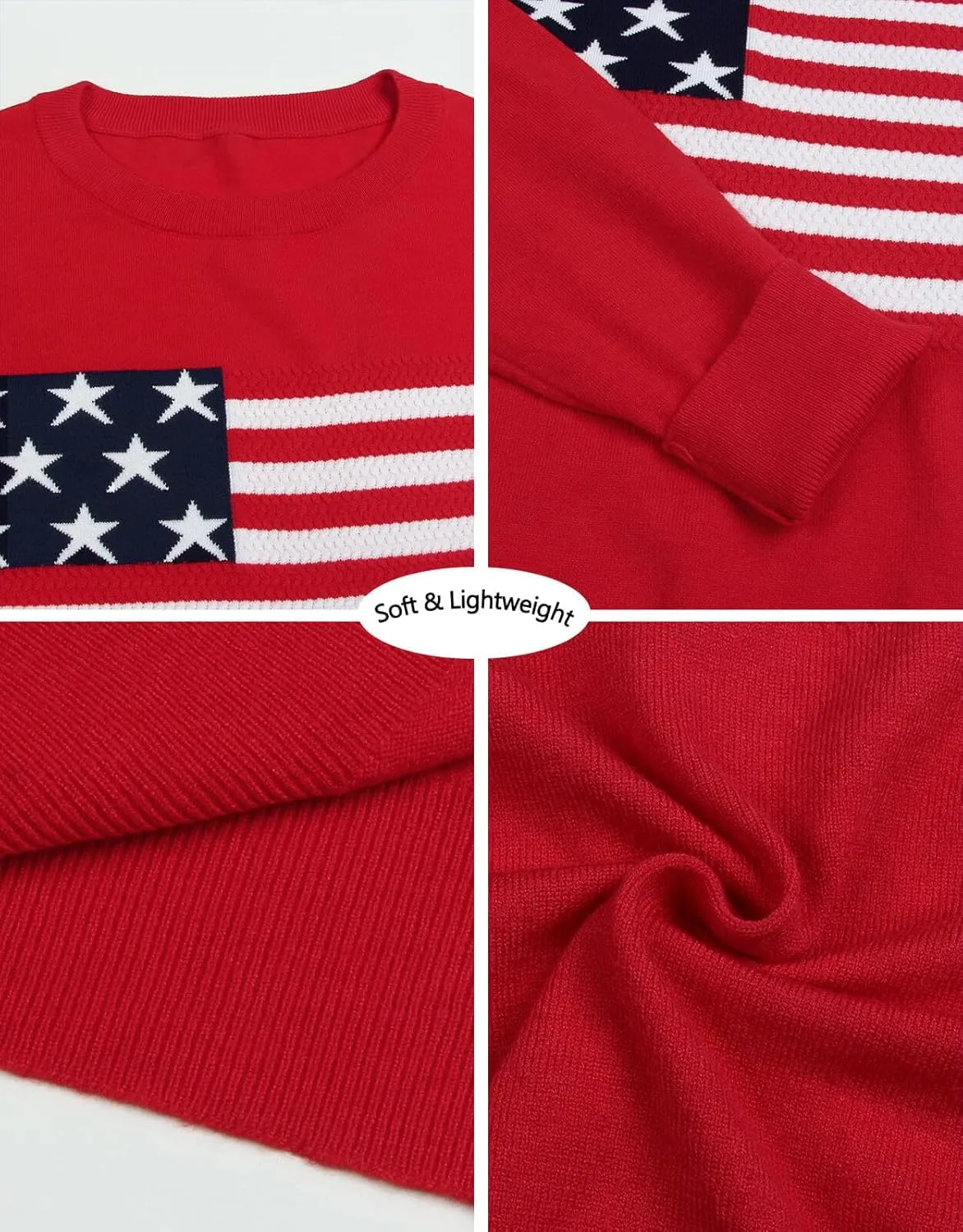 Alsol Lamesa Womens American Flag Sweater Soft Lightweight Long Sleeve Crew Neck Pullover Sweaters