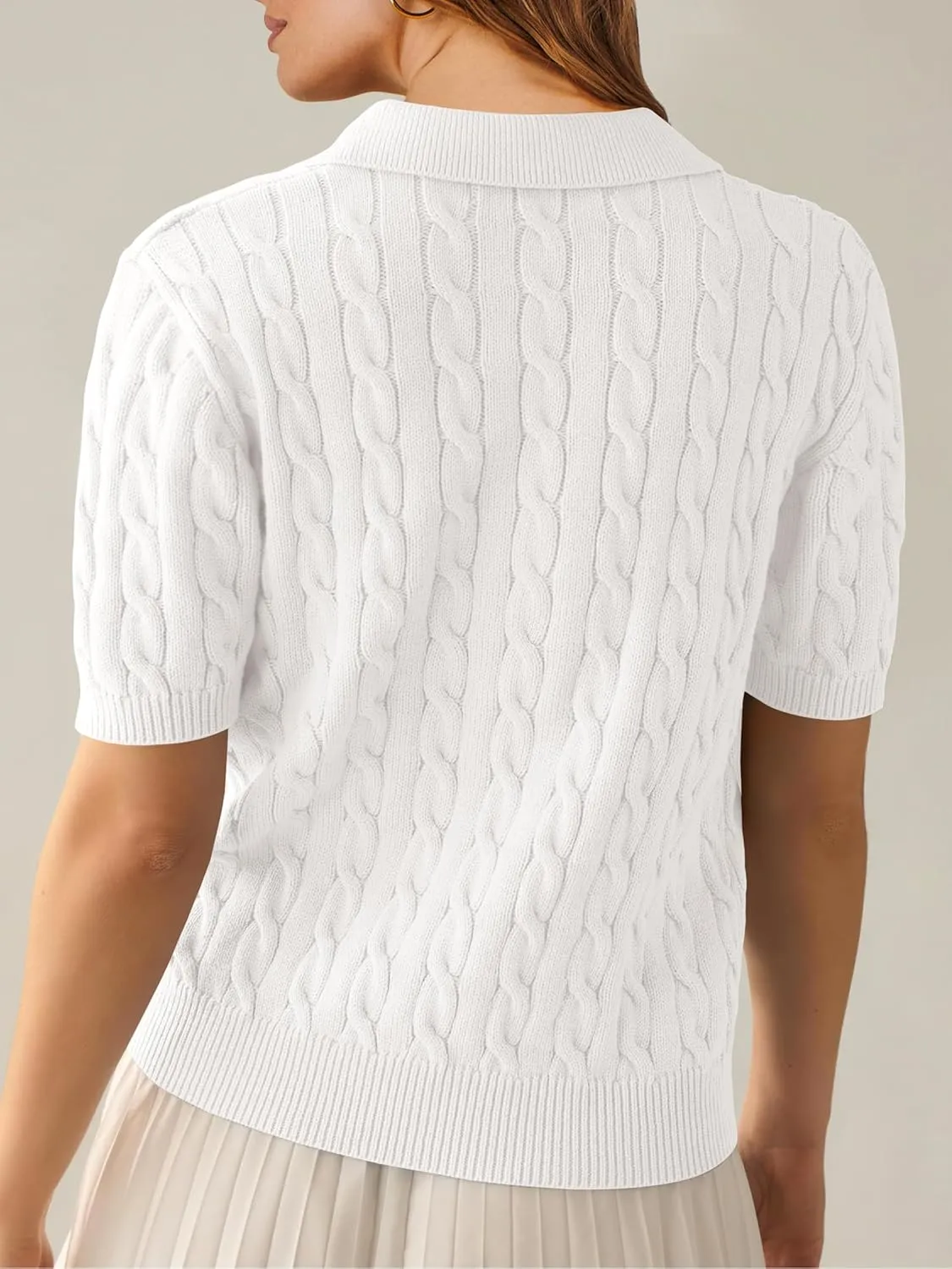 ANRABESS Women's Short Sleeve Sweaters Tops Polo V Neck Cable Knit Casual Soft Pullover Shirts 2025 Summer Outfits