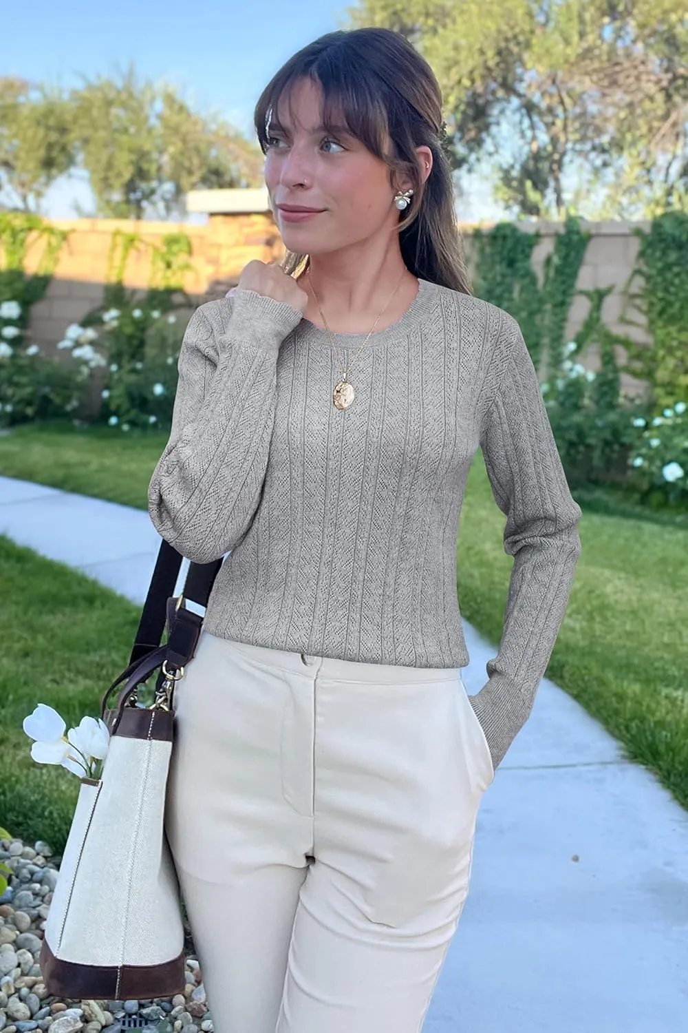 Arach&Cloz Women Sweaters 2025 Spring Ultra-Soft Long Sleeve Business Casual Outfit Crewneck Fashion Top Knit Pullover