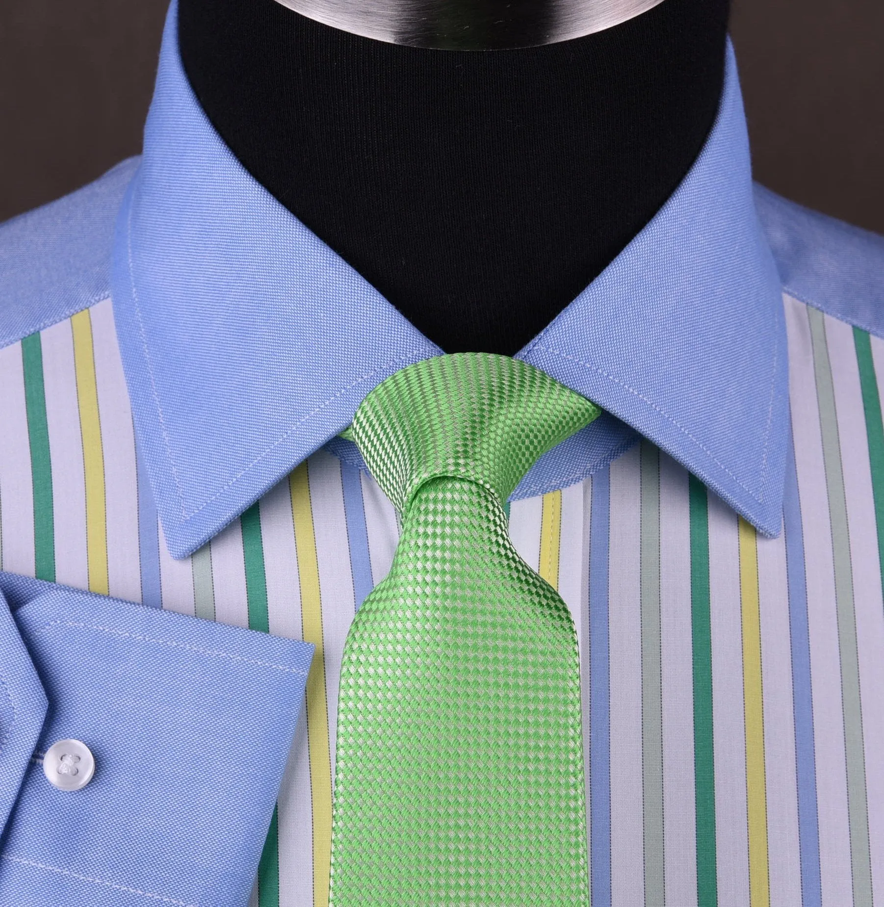 Blue Poplin Yellow Green Grey Striped Formal Business Dress Shirt