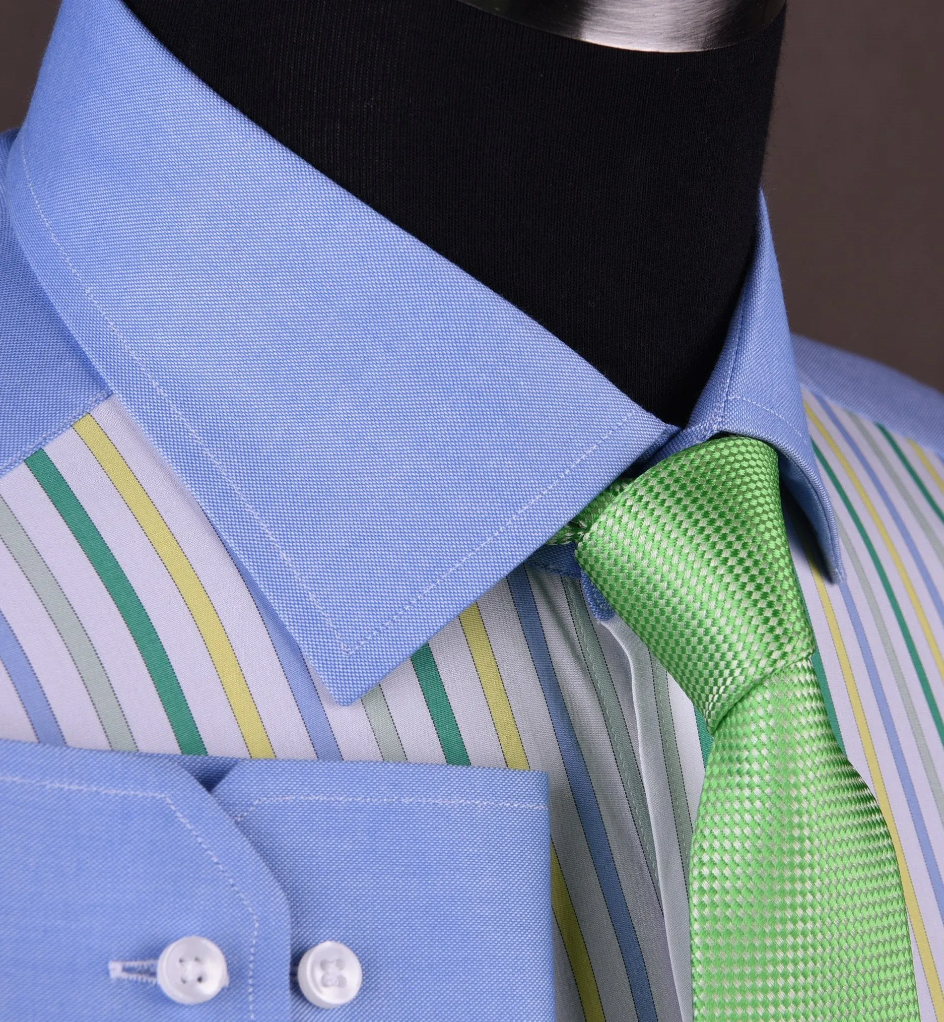 Blue Poplin Yellow Green Grey Striped Formal Business Dress Shirt