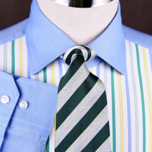 Blue Poplin Yellow Green Grey Striped Formal Business Dress Shirt