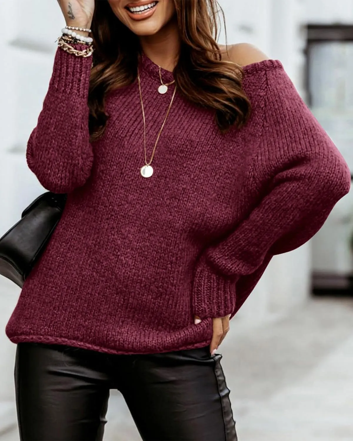 BTFBM Women Casual Long Sleeve Fall Sweaters Crew Neck Solid Color Soft Ribbed Knitted Oversized Pullover Loose Fit Jumper