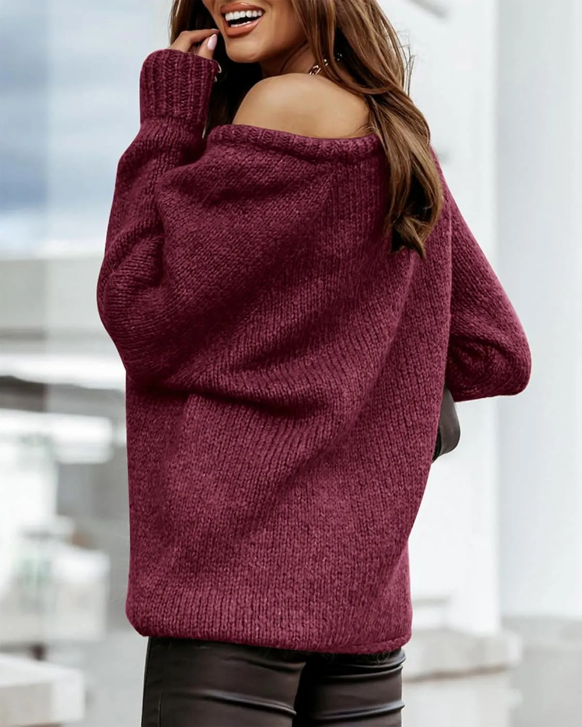 BTFBM Women Casual Long Sleeve Fall Sweaters Crew Neck Solid Color Soft Ribbed Knitted Oversized Pullover Loose Fit Jumper