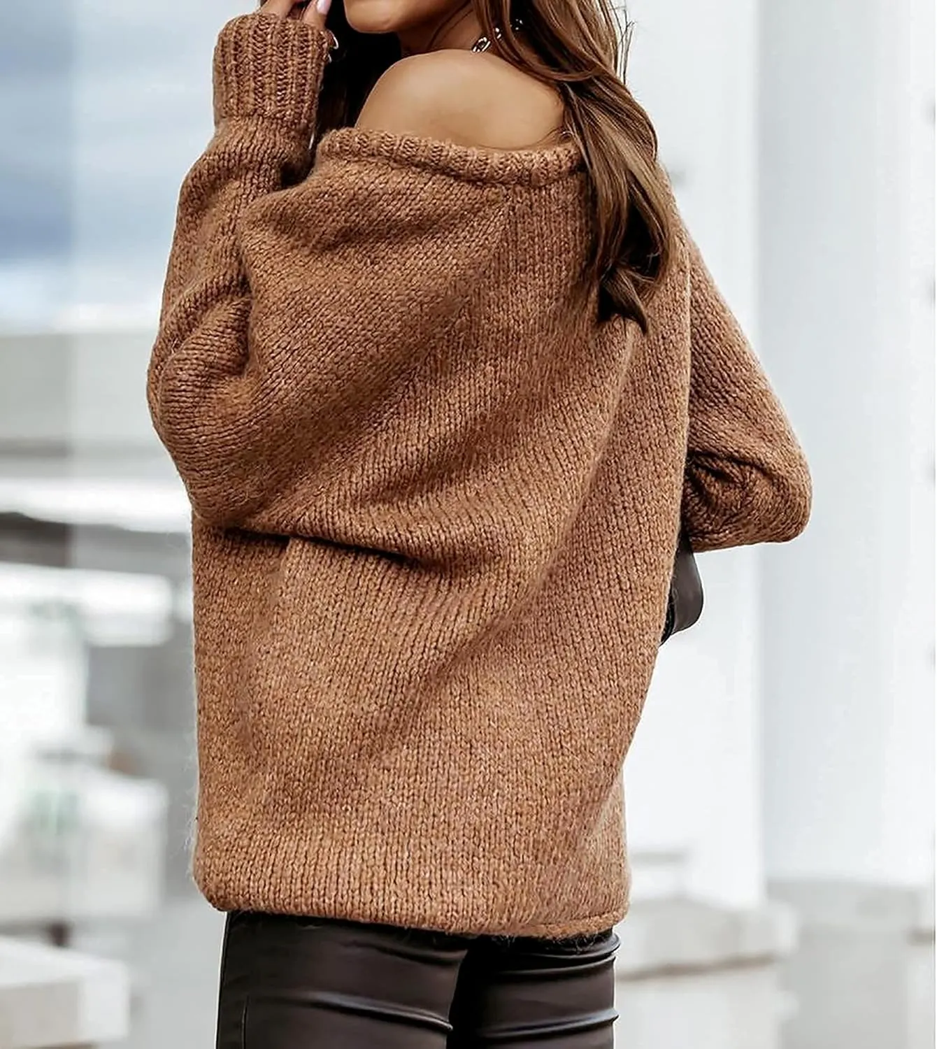 BTFBM Women Casual Long Sleeve Fall Sweaters Crew Neck Solid Color Soft Ribbed Knitted Oversized Pullover Loose Fit Jumper