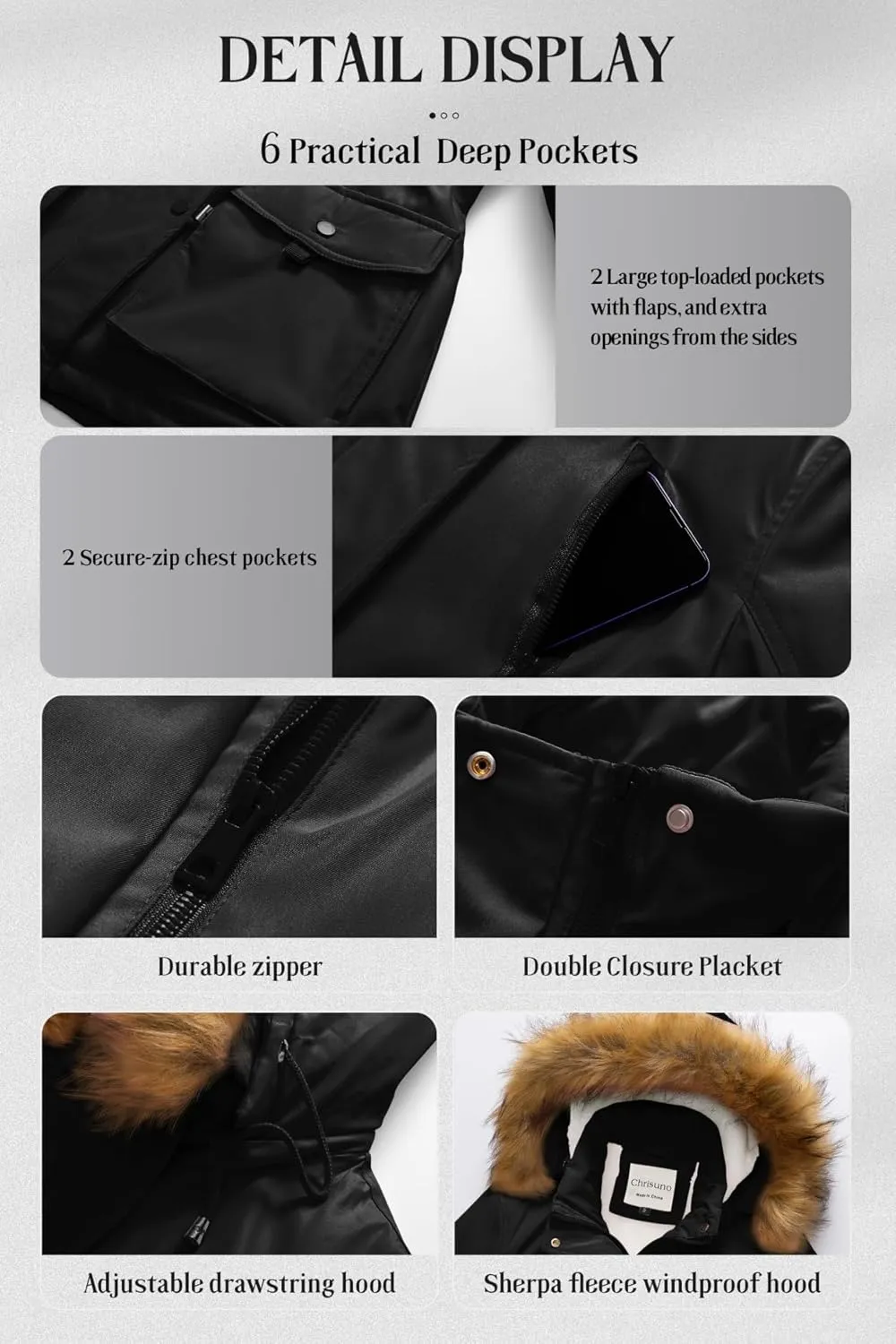 Chrisuno Women's Winter Parka Coats Soft Fleece Sherpa Lined Drawstring Snow Jacket With Faux Fur Trim Hood
