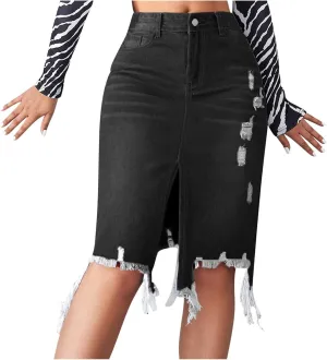 Cowgirl Pencil Skort for Women Linen Denim Midi Knee Length Skorts Women 2025 Fashion