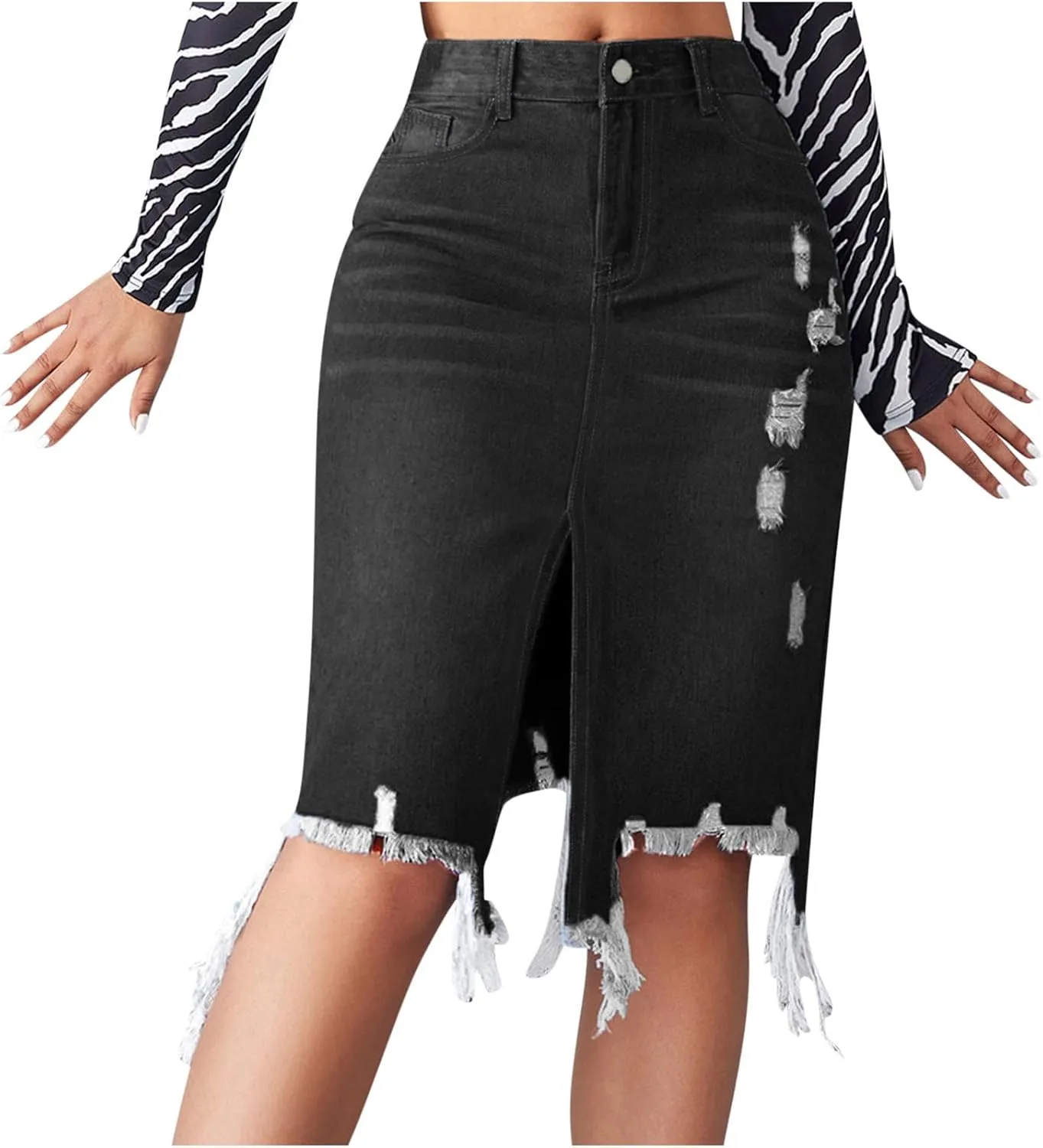 Cowgirl Pencil Skort for Women Linen Denim Midi Knee Length Skorts Women 2025 Fashion