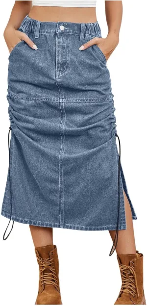 Cowgirl Slit Basic for Women Denim Maxi Long Skorts Women 2025 Y2K