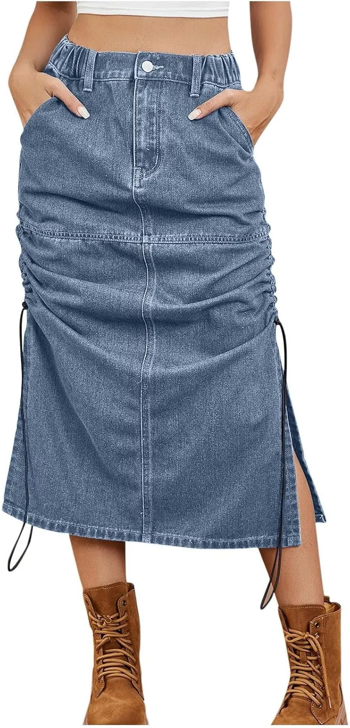 Cowgirl Slit Basic for Women Denim Maxi Long Skorts Women 2025 Y2K
