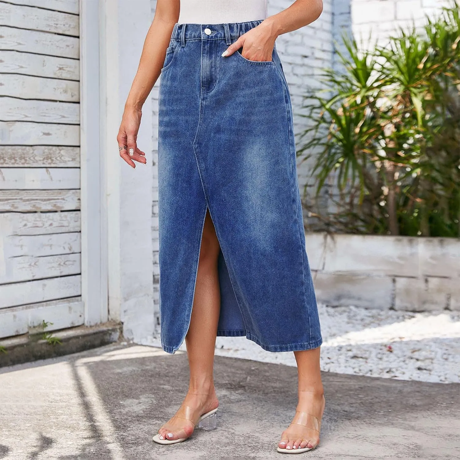 Cowgirl Slit Basic for Women Denim Maxi Long Skorts Women 2025 Y2K