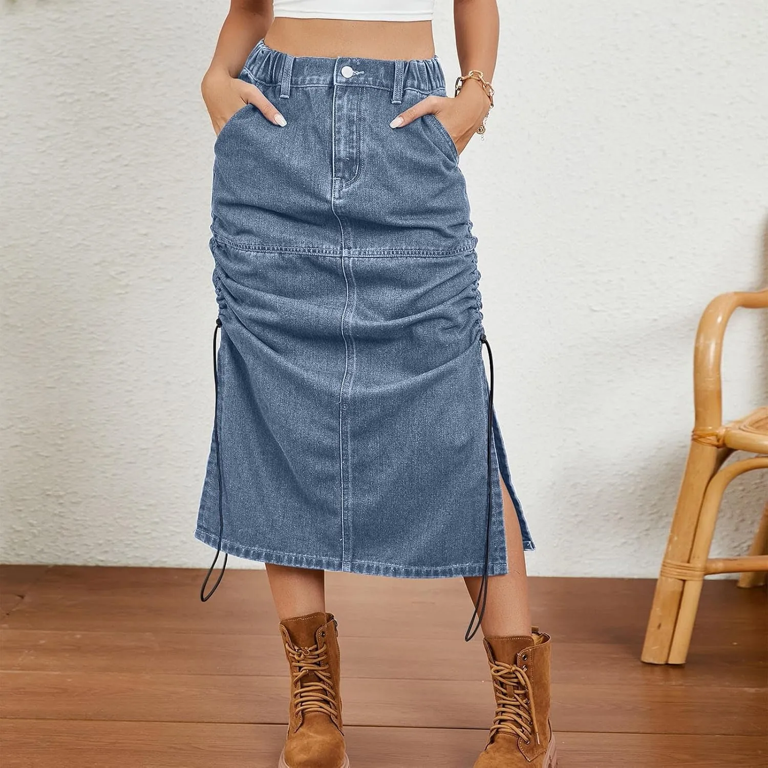 Cowgirl Slit Basic for Women Denim Maxi Long Skorts Women 2025 Y2K