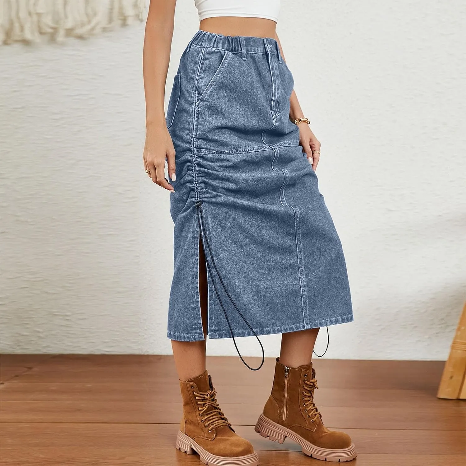 Cowgirl Slit Basic for Women Denim Maxi Long Skorts Women 2025 Y2K