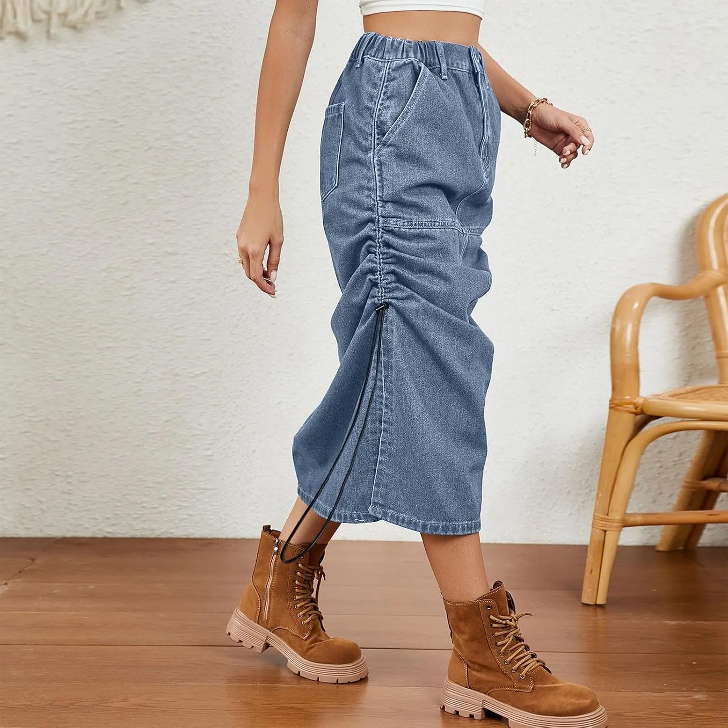 Cowgirl Slit Basic for Women Denim Maxi Long Skorts Women 2025 Y2K
