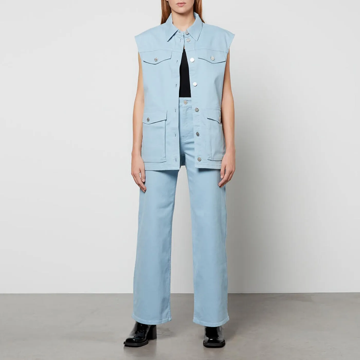 Cyan Blue Straight Leg Jeans