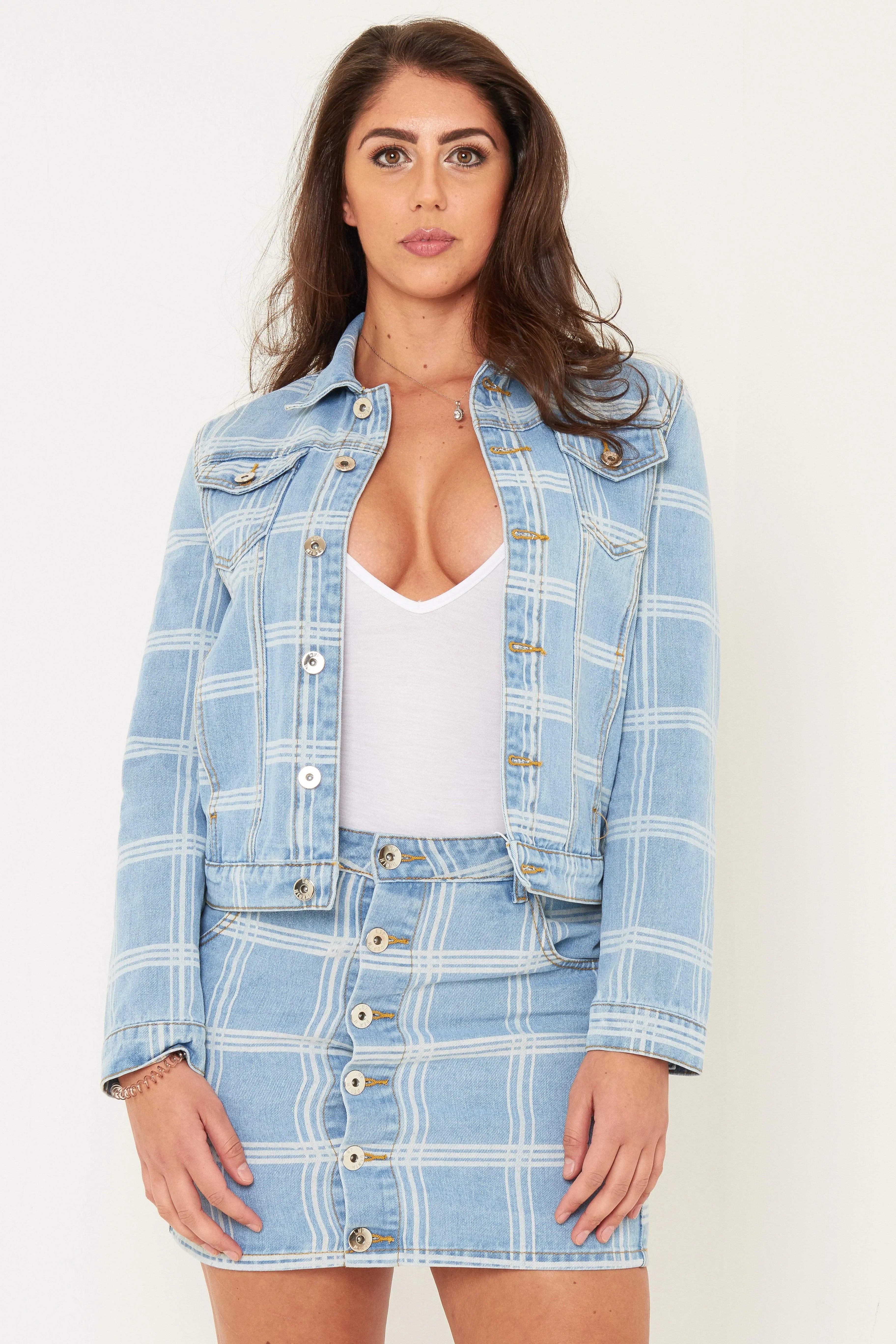 Dakota Checkered Print Mini Denim Skirt