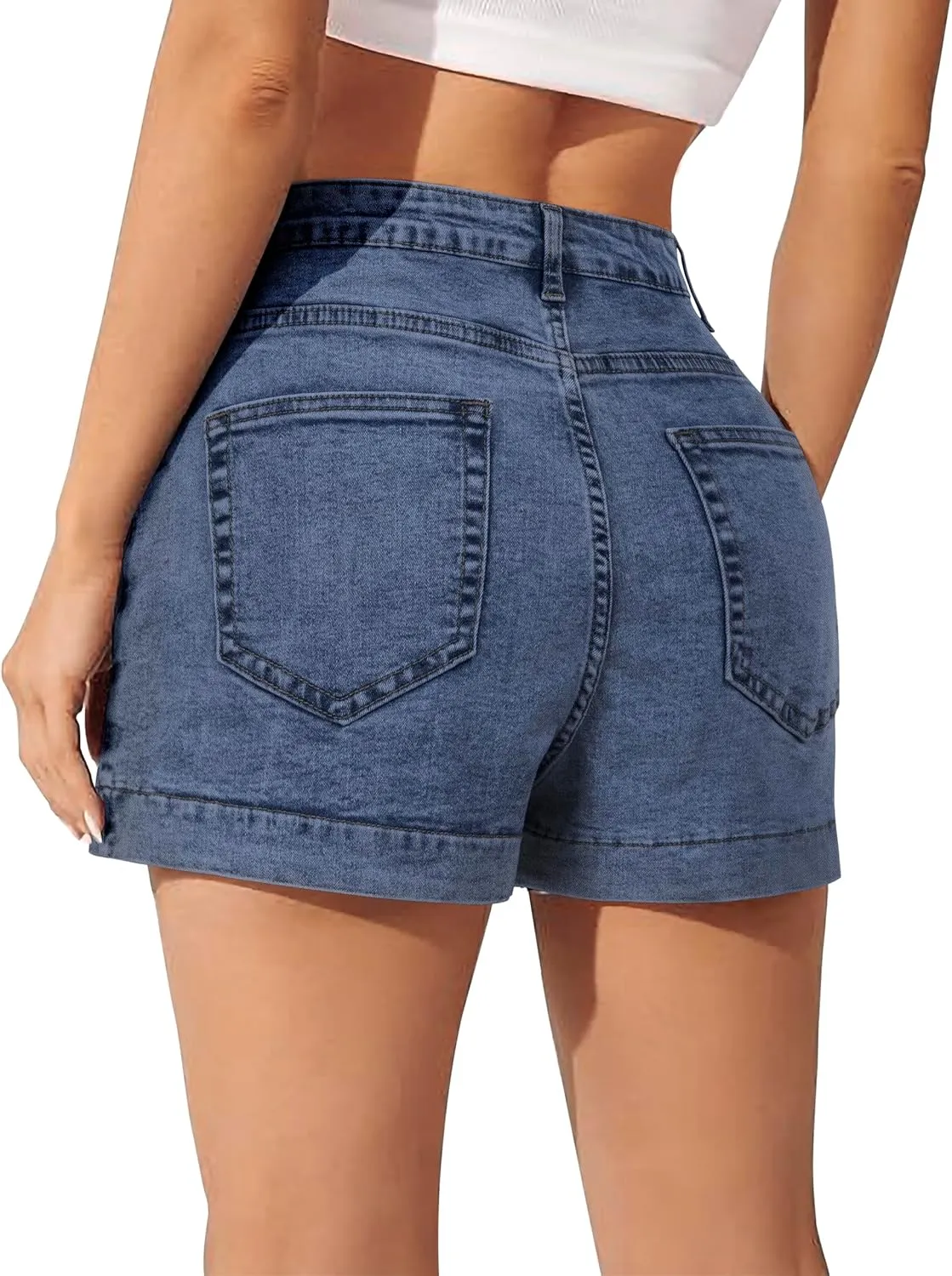 Denim Skort for Women Trendy Slit Mini Denim Skirt Casual Stretchy Jean Skirt with Shorts Summer Short Skirt