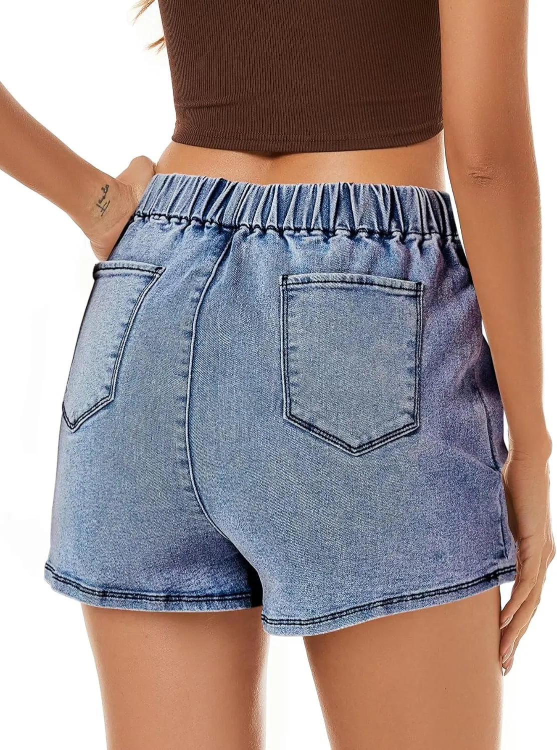 FEKOAFE Denim Skorts for Woman 2025 High Waist Trendy Slit Stretchy Y2K Denim Wrap Skirt with Shorts