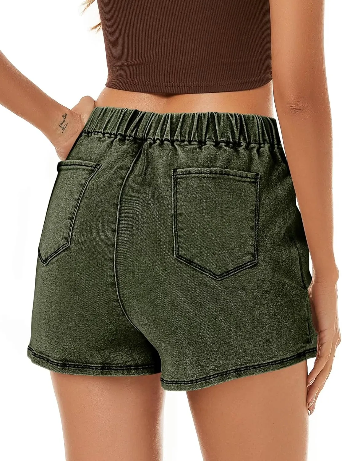 FEKOAFE Denim Skorts for Woman 2025 High Waist Trendy Slit Stretchy Y2K Denim Wrap Skirt with Shorts