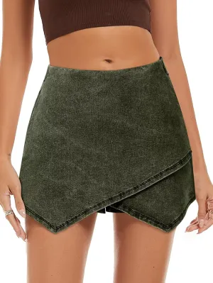 FEKOAFE Denim Skorts for Woman 2025 High Waist Trendy Slit Stretchy Y2K Denim Wrap Skirt with Shorts