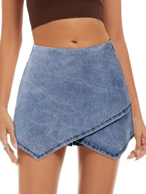 FEKOAFE Denim Skorts for Woman 2025 High Waist Trendy Slit Stretchy Y2K Denim Wrap Skirt with Shorts