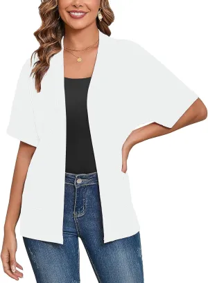 Heymoments Women's Lightweight Open Front Cardigans Short Sleeve Casual Soft Knit Cardigan Sweaters with Pocket S-2XL