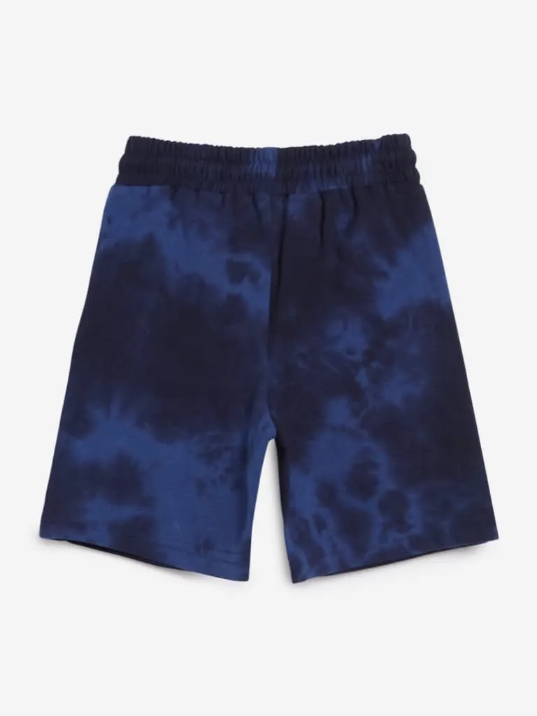 HOP Kids Dark Blue Tie Dye Printed Shorts