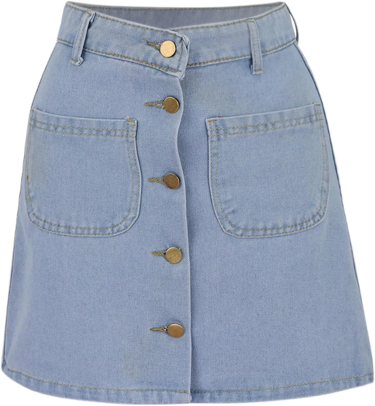 Jean Skirts for Women Denim High Waisted Trendy Stretchy Button Front Short Pencil Skirt with Patch Pockets