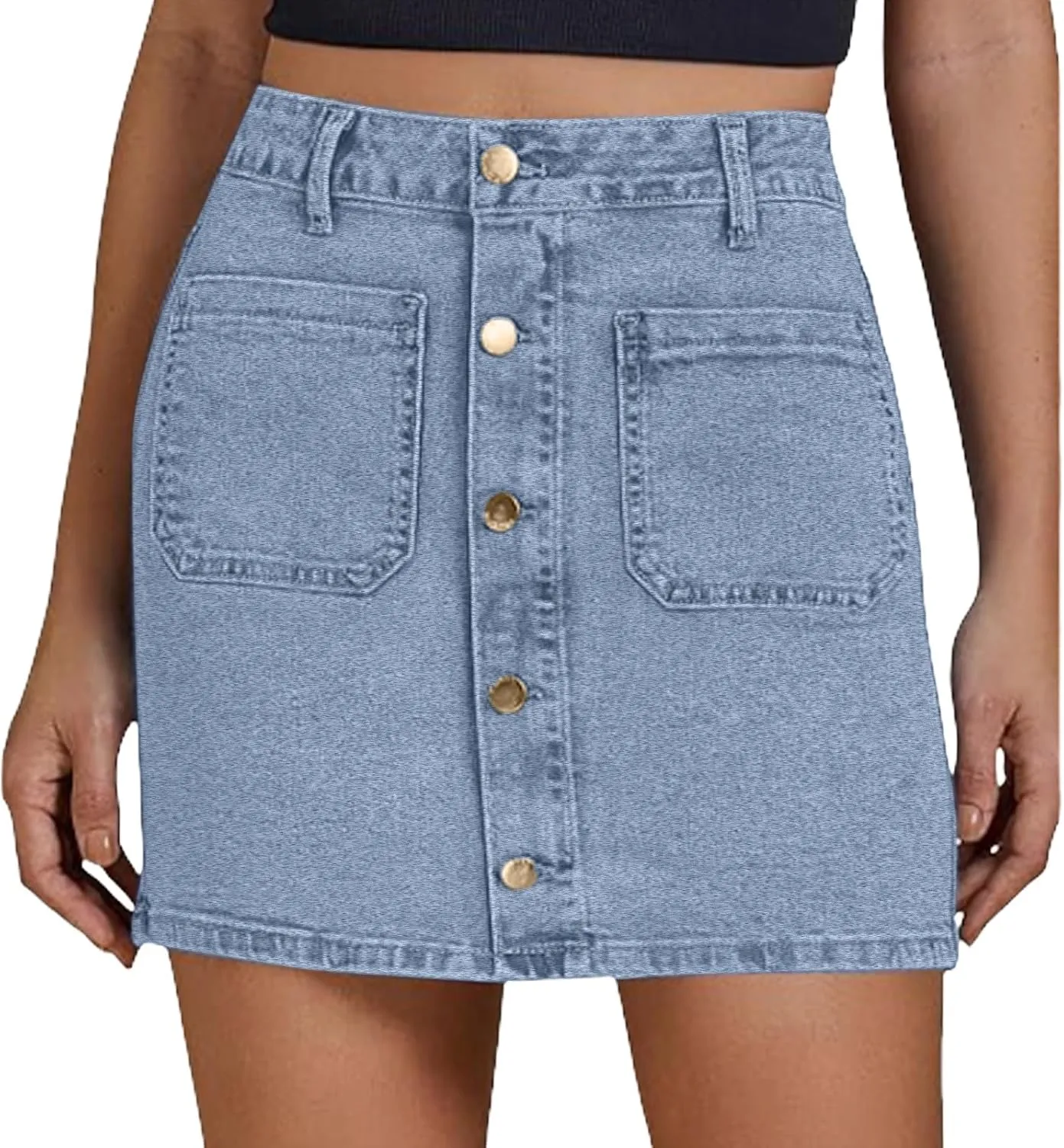 Jean Skirts for Women Denim High Waisted Trendy Stretchy Button Front Short Pencil Skirt with Patch Pockets