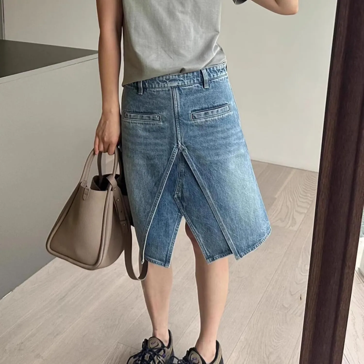Jean Skirts for Women Double Layer Slit High Waisted Casual Trendy Y2K Short Denim Skirt
