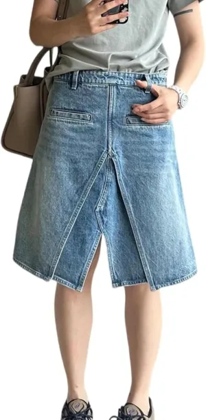 Jean Skirts for Women Double Layer Slit High Waisted Casual Trendy Y2K Short Denim Skirt