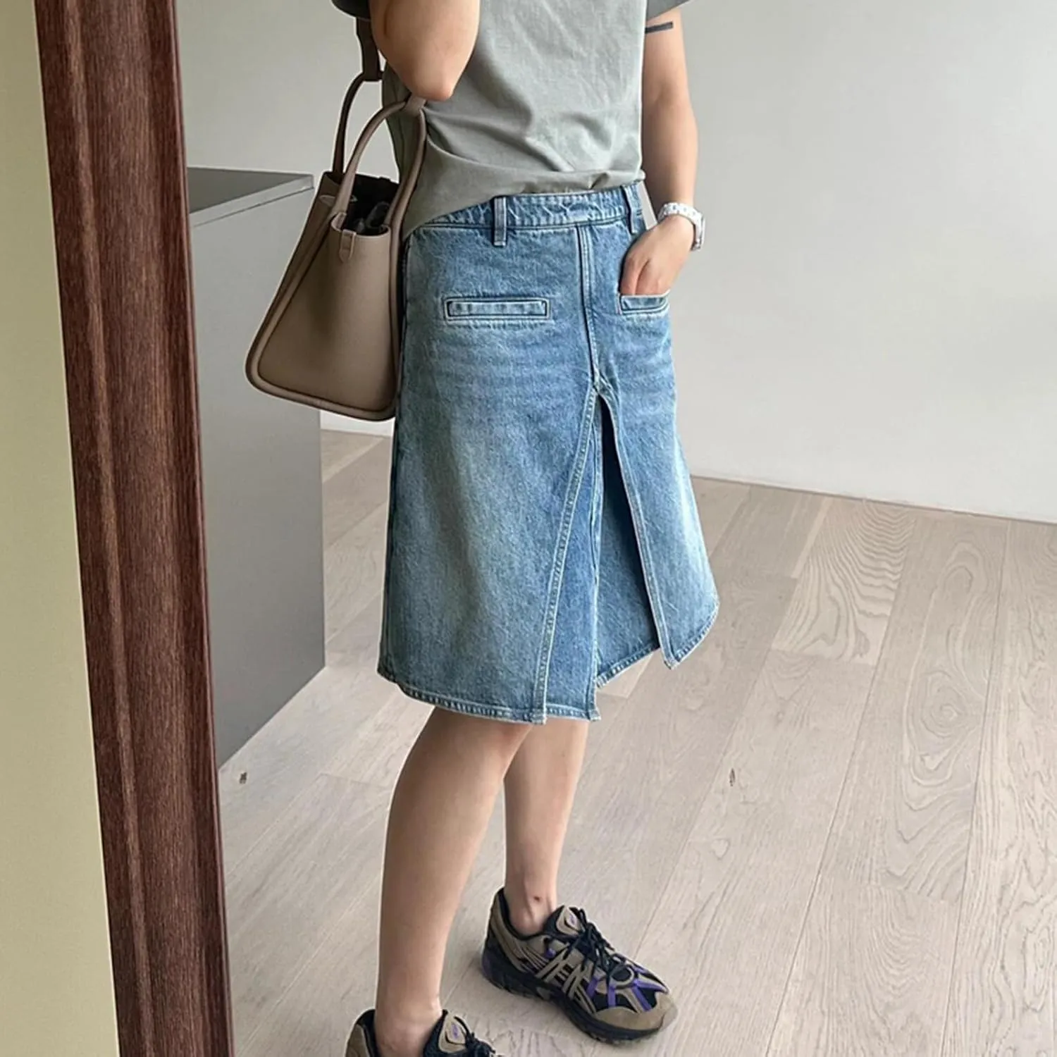 Jean Skirts for Women Double Layer Slit High Waisted Casual Trendy Y2K Short Denim Skirt