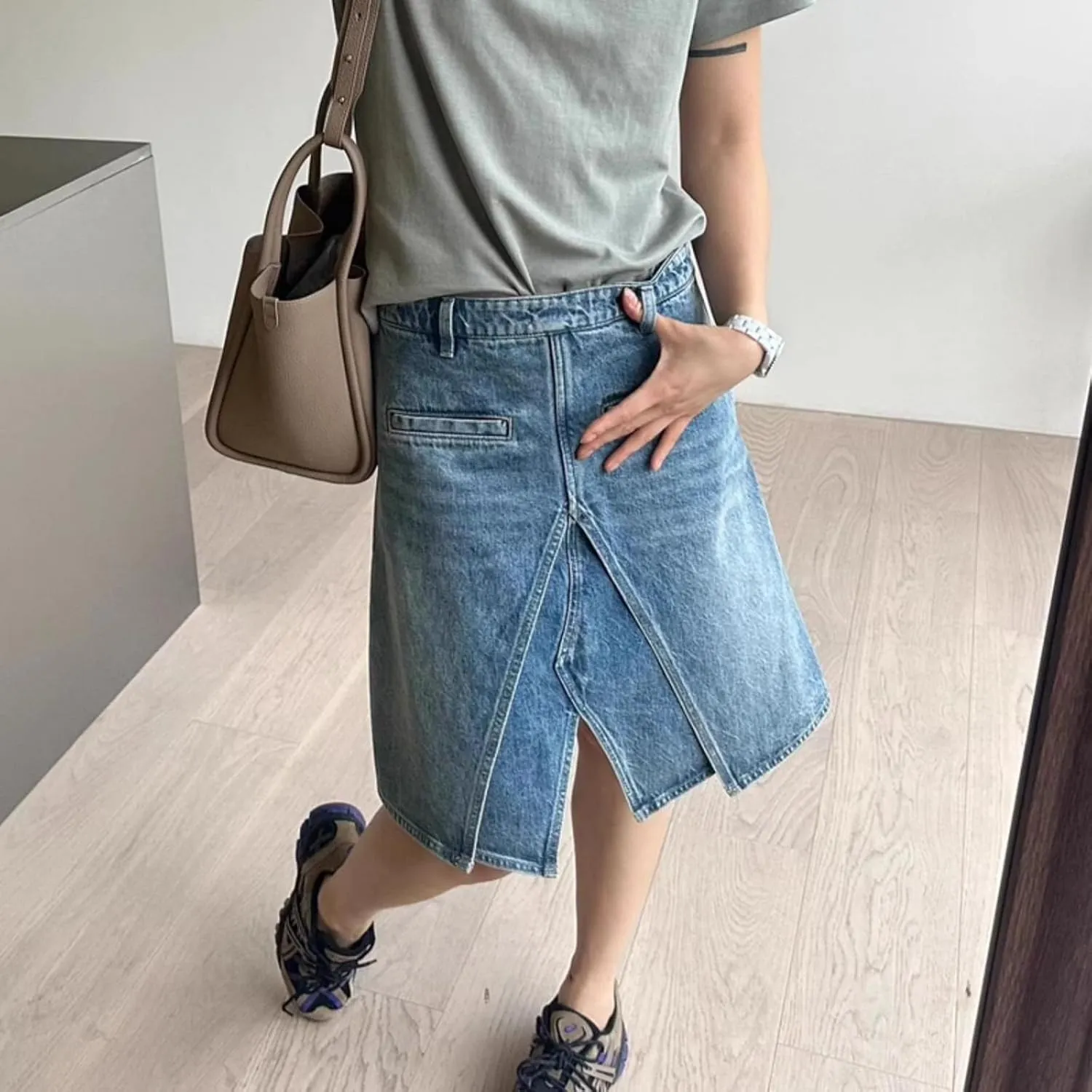 Jean Skirts for Women Double Layer Slit High Waisted Casual Trendy Y2K Short Denim Skirt