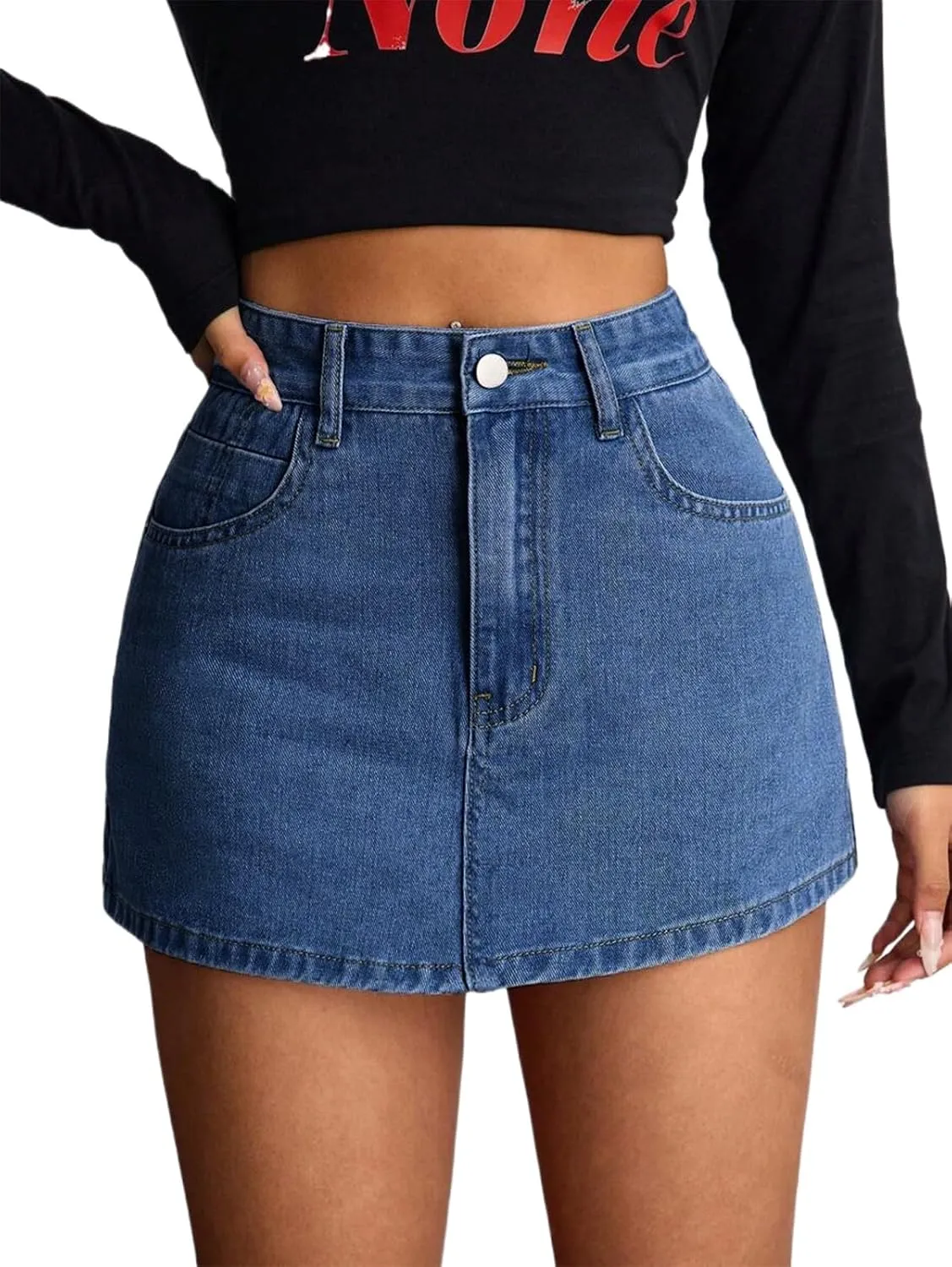 Jean Skorts for Woman Trendy High Waisted Stretchy Y2k Mini Skirt Denim Shorts Skort