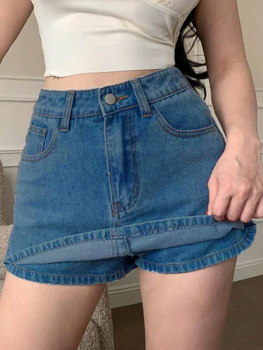 Jean Skorts for Woman Trendy High Waisted Stretchy Y2k Mini Skirt Denim Shorts Skort