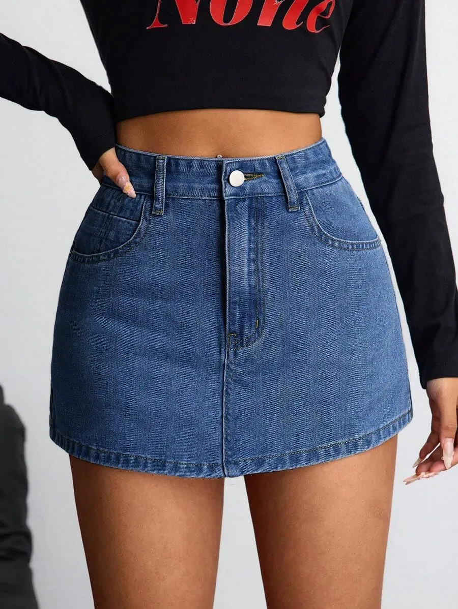 Jean Skorts for Woman Trendy High Waisted Stretchy Y2k Mini Skirt Denim Shorts Skort