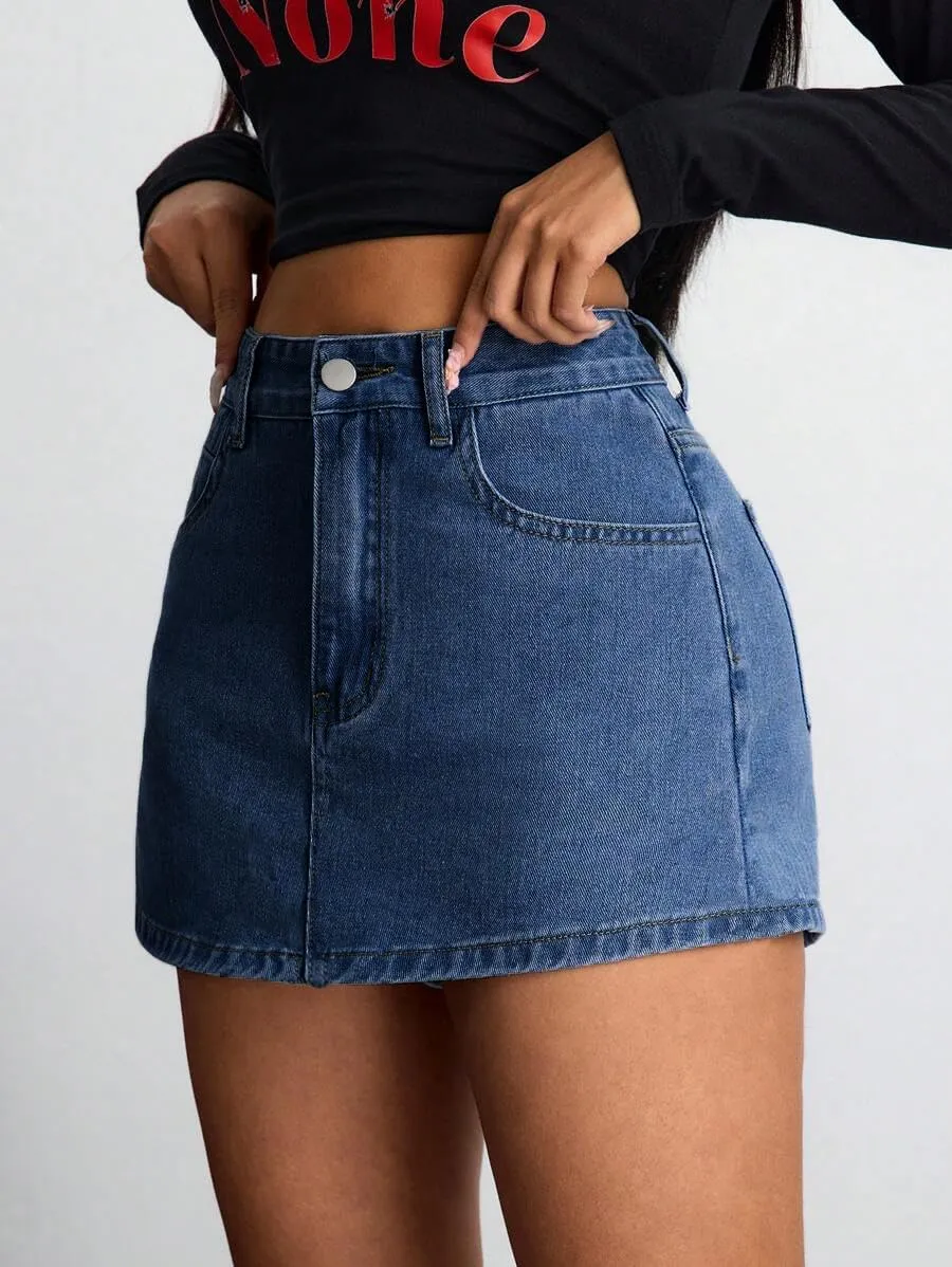 Jean Skorts for Woman Trendy High Waisted Stretchy Y2k Mini Skirt Denim Shorts Skort