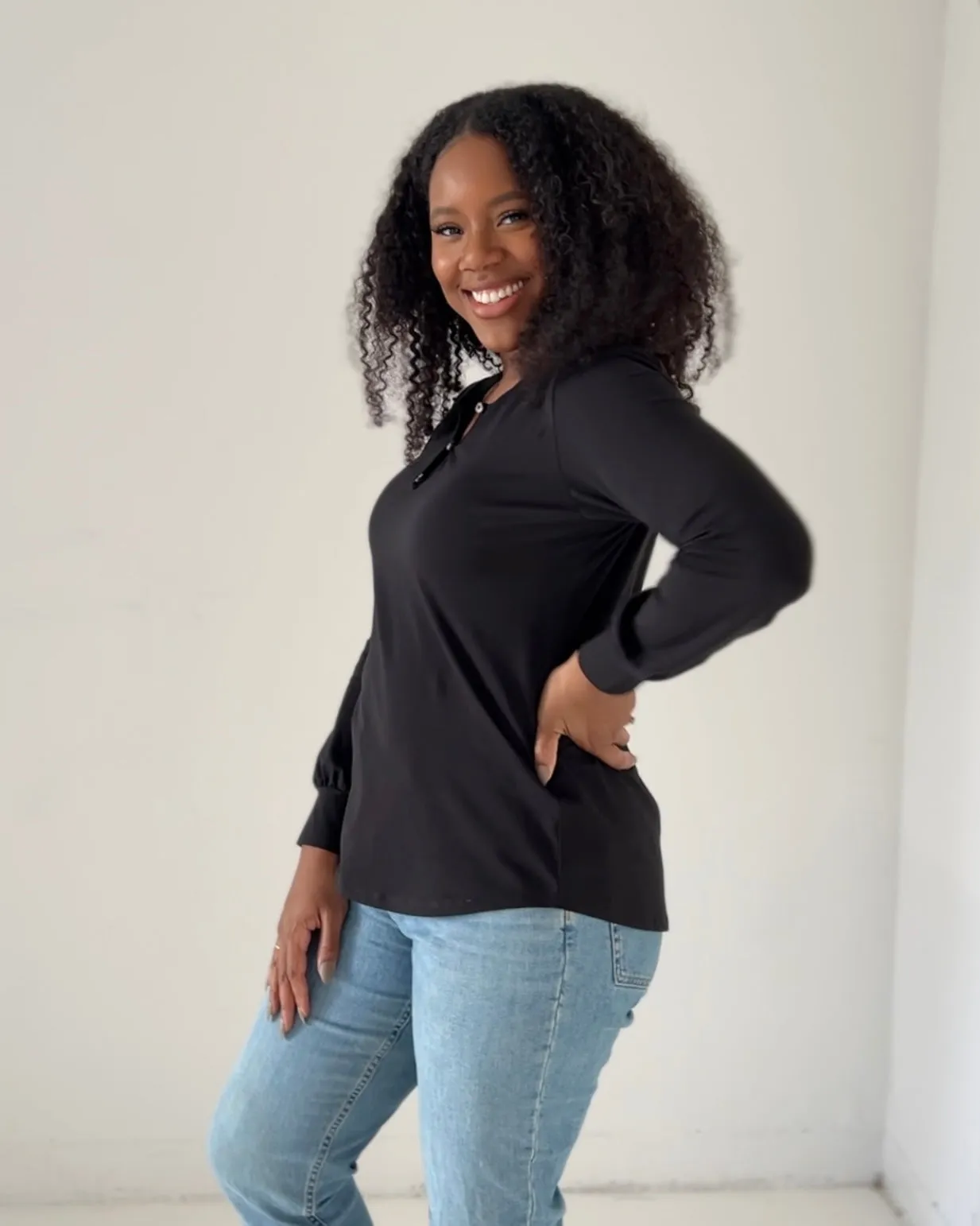 JESSIE henley top in Black