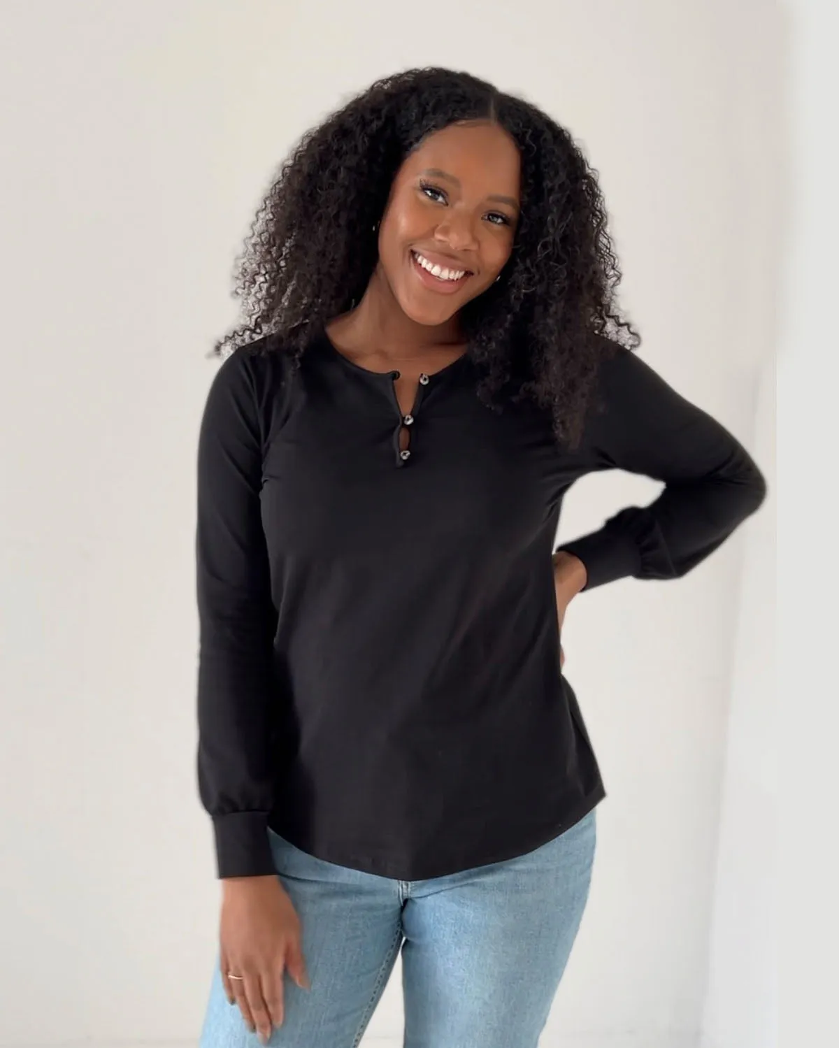 JESSIE henley top in Black