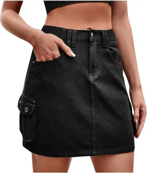 Juniors Loose Fit Faux Denim Skirts for Women Midi Knee Length Western High Cut A Line Basic Winter Fall 2024
