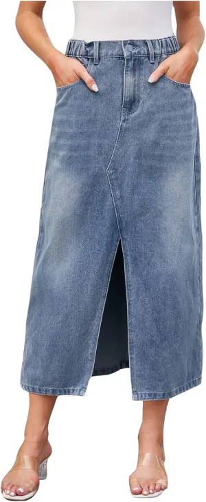 Juniors Skirt for Women Denim Maxi Long Western Slit Plain Skorts 2025