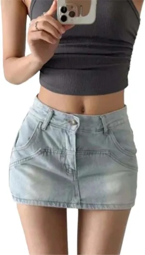 JYHBHMZG Retro High Waisted Denim Short Skirt for Women Tight Party Skirt Summer Blue Denim Mini Skirts Women's Clothing
