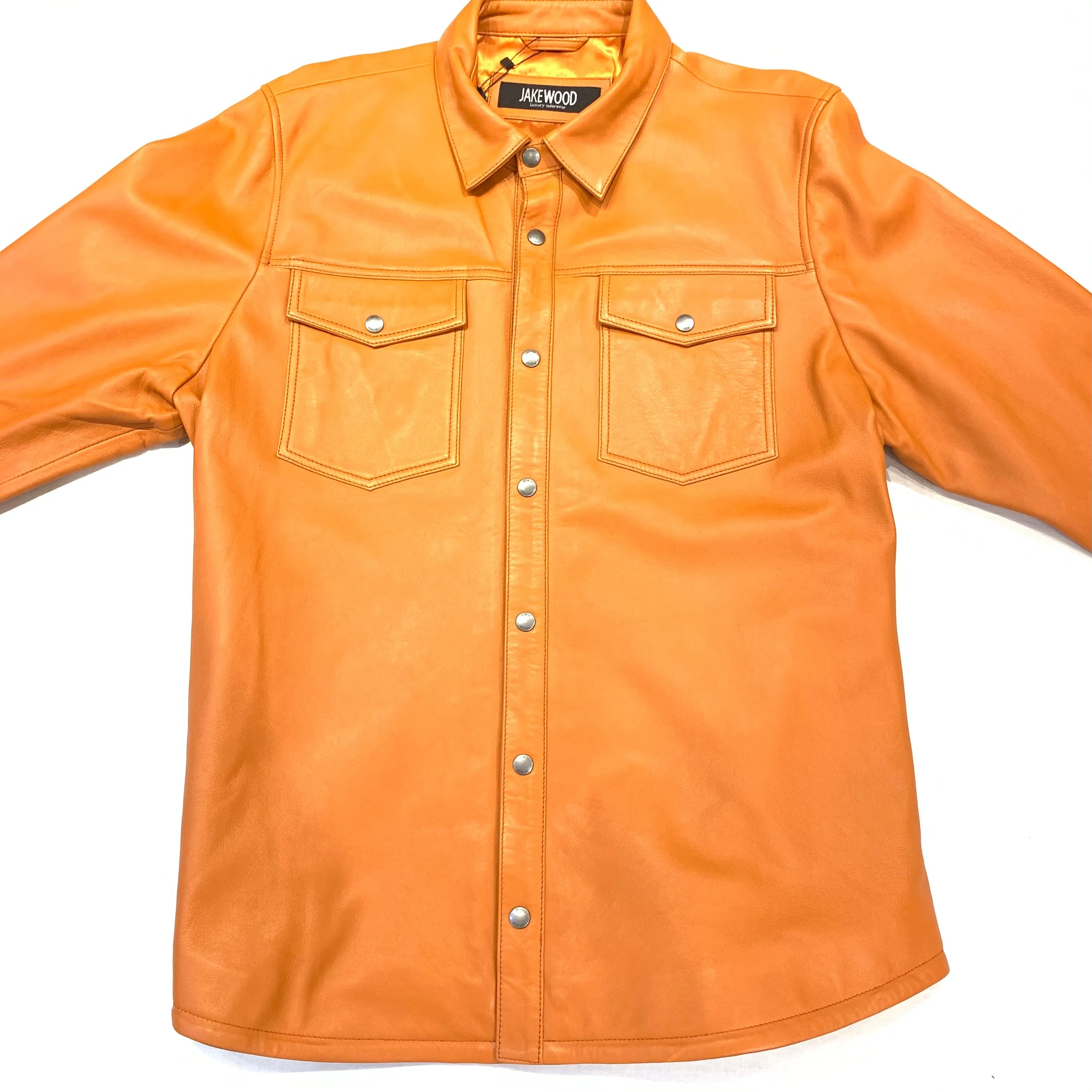 Kashani Men's Tangerine Lambskin Button-Up Shirt