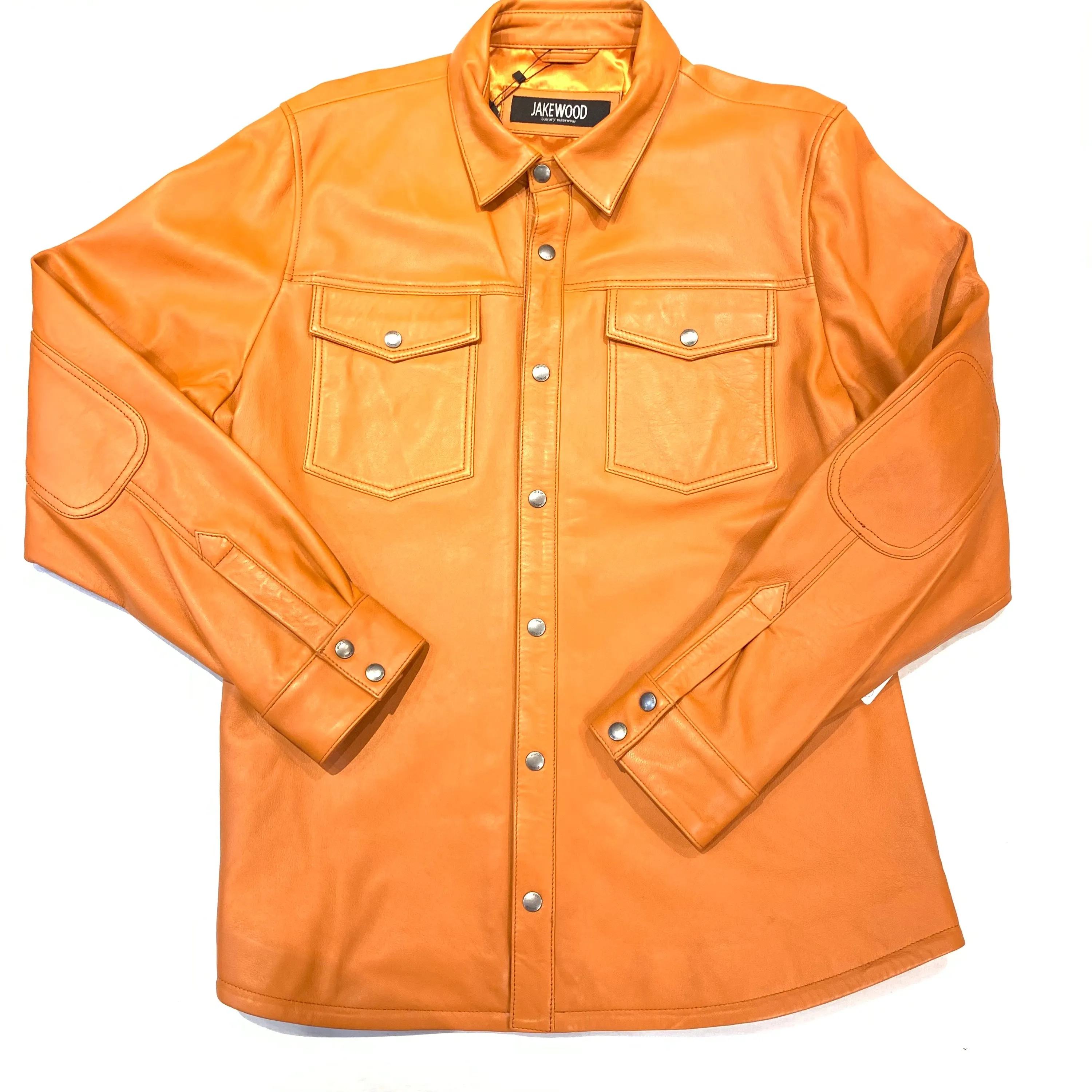 Kashani Men's Tangerine Lambskin Button-Up Shirt