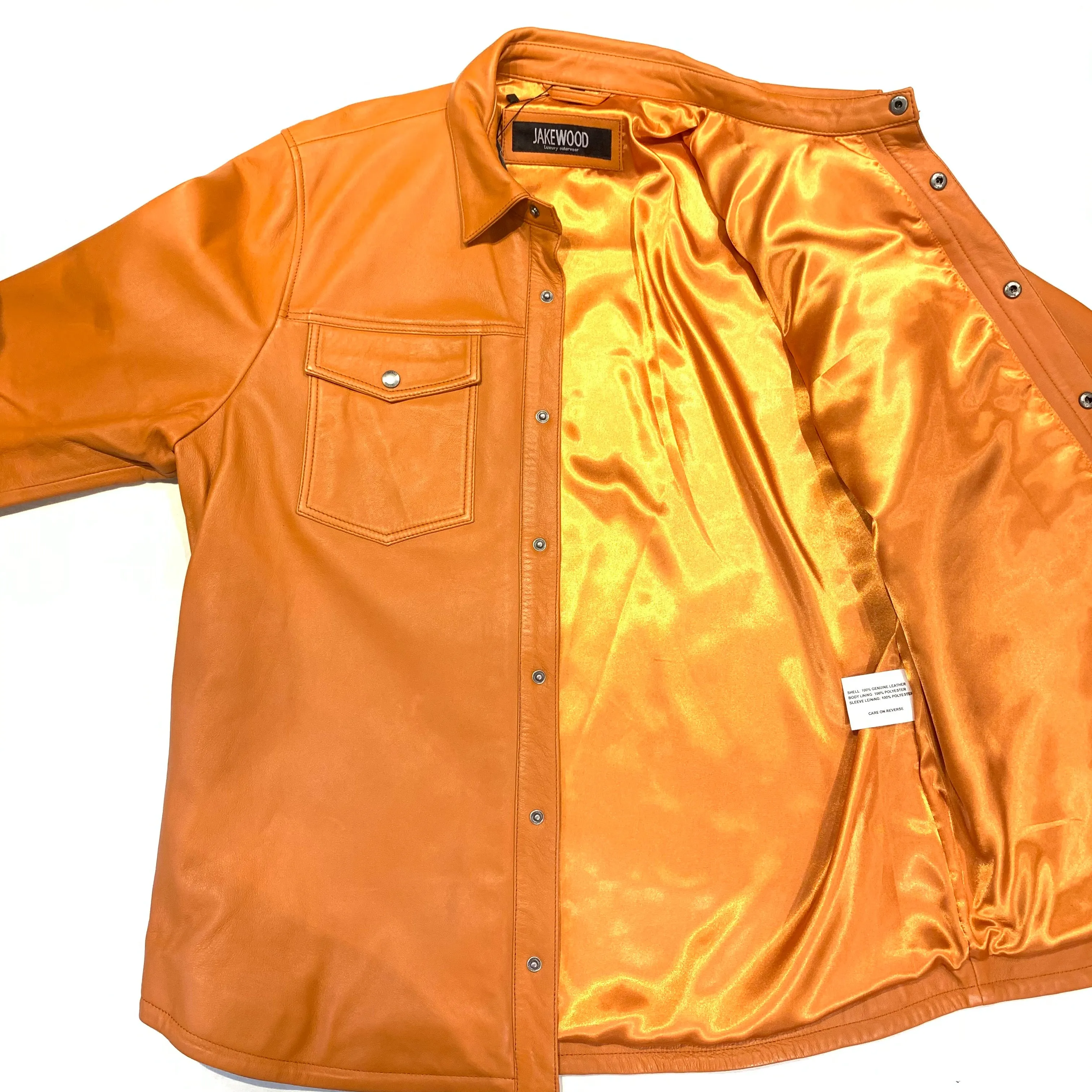 Kashani Men's Tangerine Lambskin Button-Up Shirt